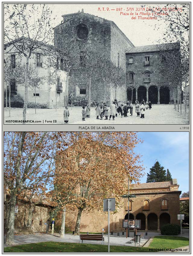 SANT JOAN DE LES ABADESSES. Girona. Plaça de l'Abadia i façana del Monestir. Fotosdecatalunya.cat